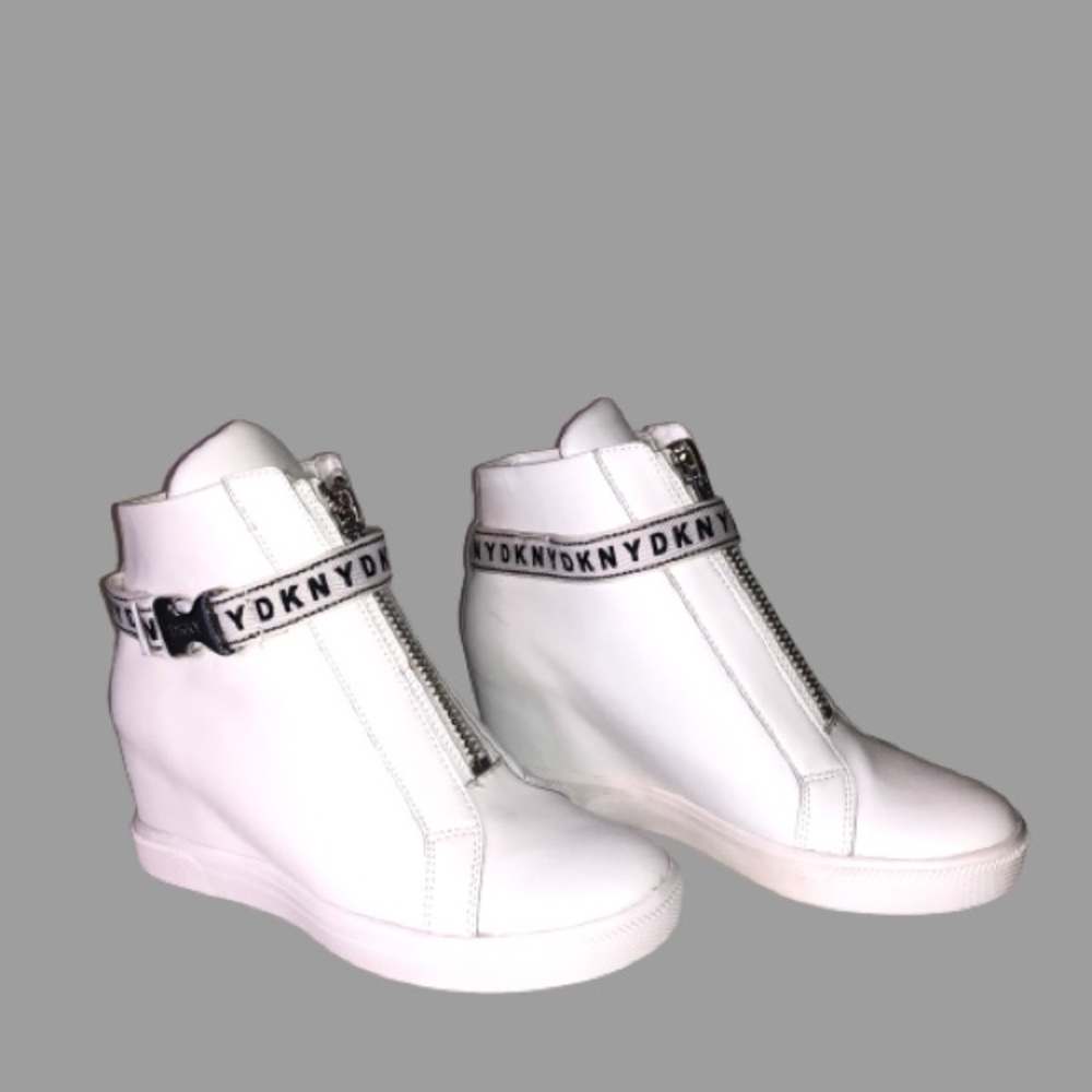 DKNY White and Black High Top Sneakers